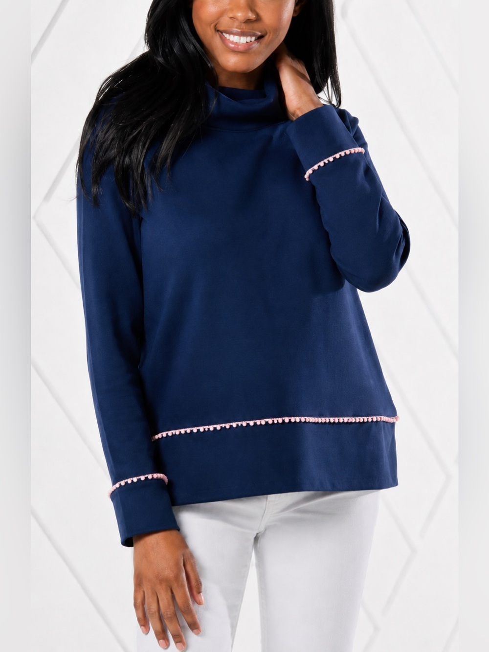 Sail to Sable Navy Funnel Neck Sweater with confetti Trim XXL